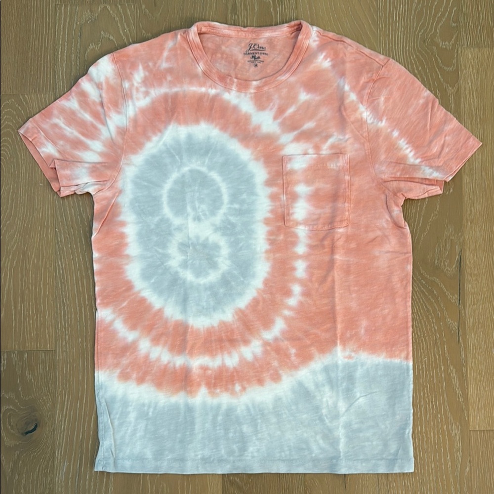 J.Crew Garment Dyed Tie-Dye T-Shirt in Coral and White